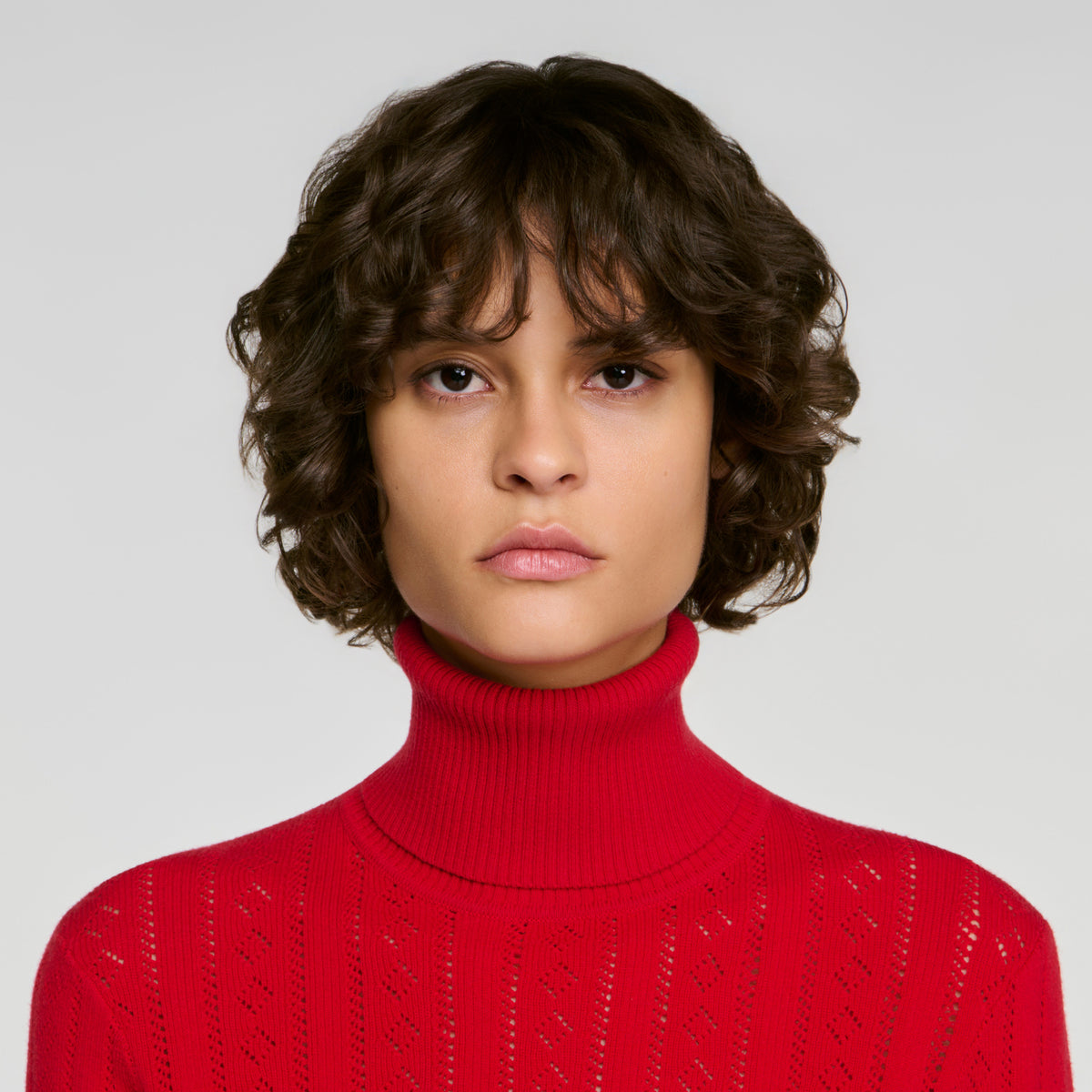Eline Cable knit roll-neck jumper Red