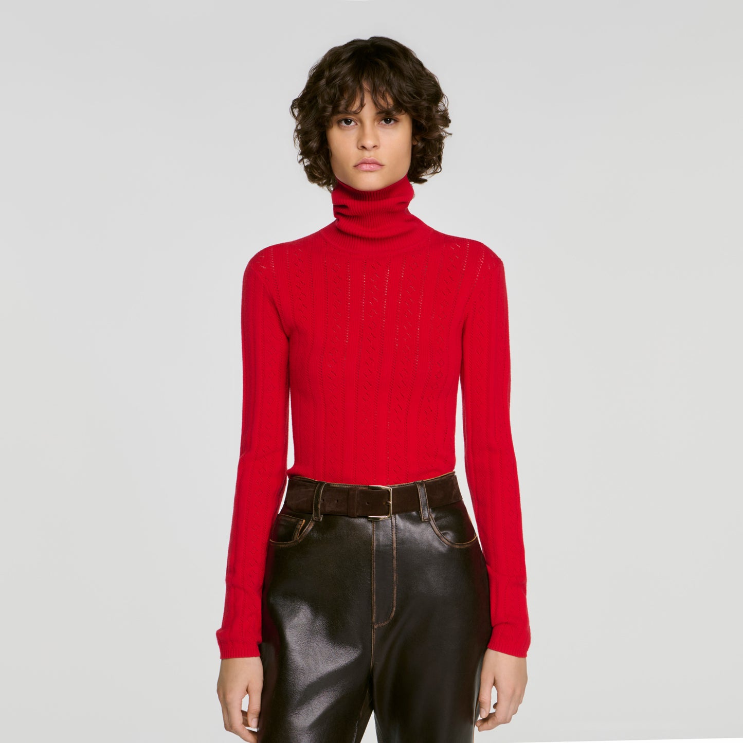 Eline Cable knit roll-neck jumper Red