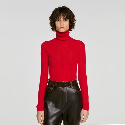 Eline Cable knit roll-neck jumper Red