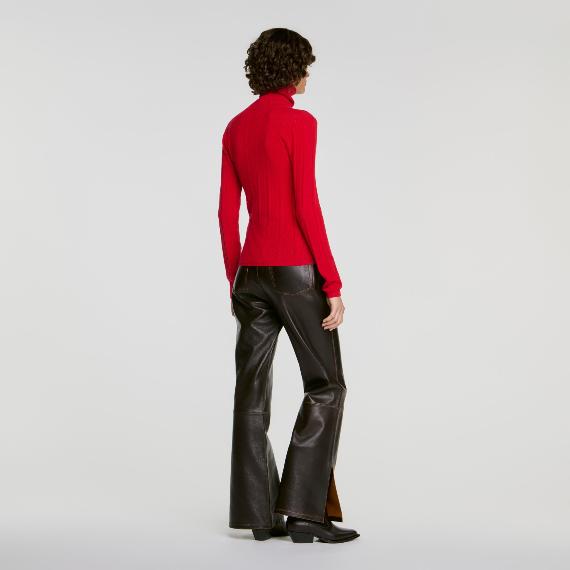 Eline Cable knit roll-neck jumper Red