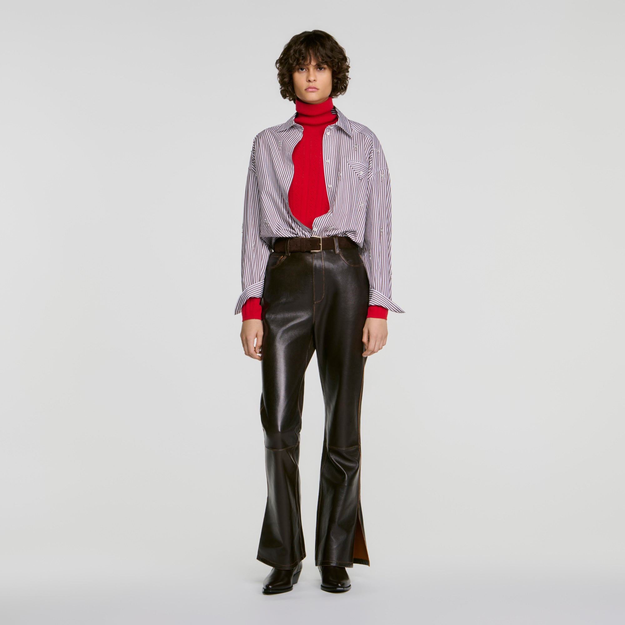 Eline Cable knit roll-neck jumper Red