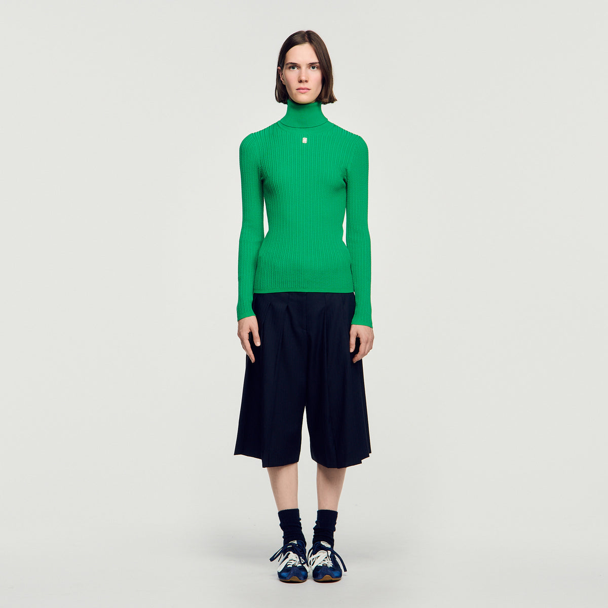 Eline Roll-Neck Cable Knit Jumper Green