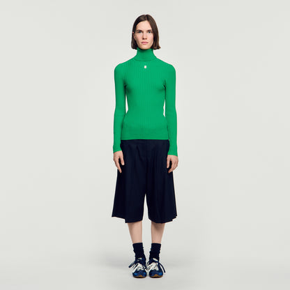 Eline Roll-Neck Cable Knit Jumper Green