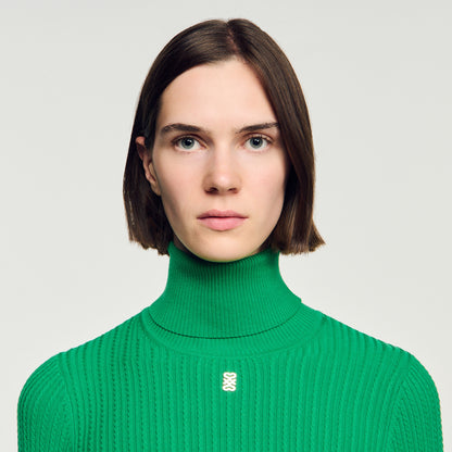 Eline Roll-Neck Cable Knit Jumper Green