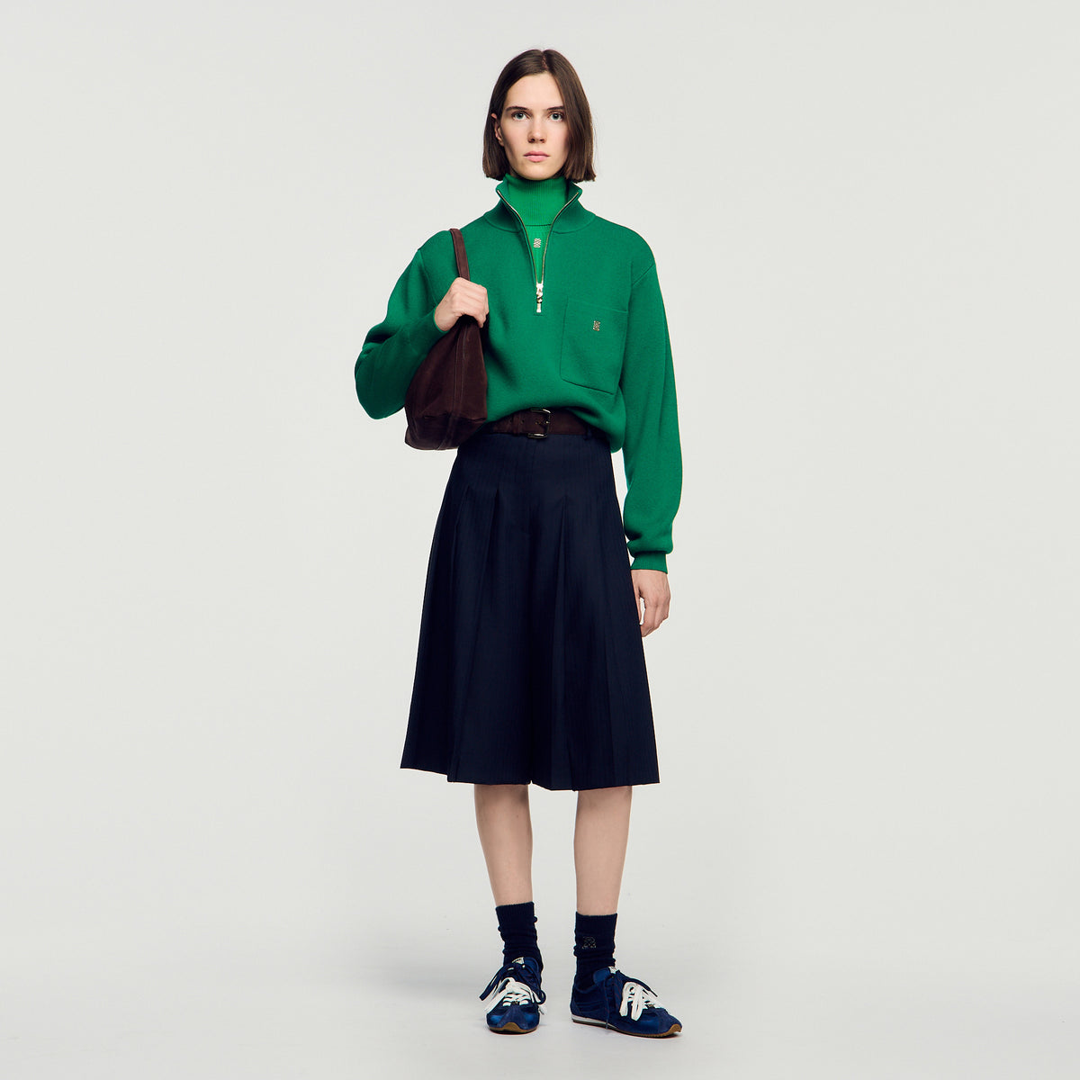 Eline Roll-Neck Cable Knit Jumper Green
