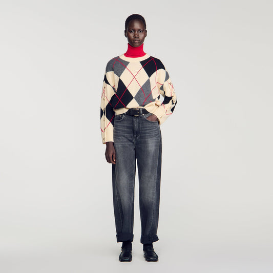 Gracie Argyle Polo Jumper Ecru / Black