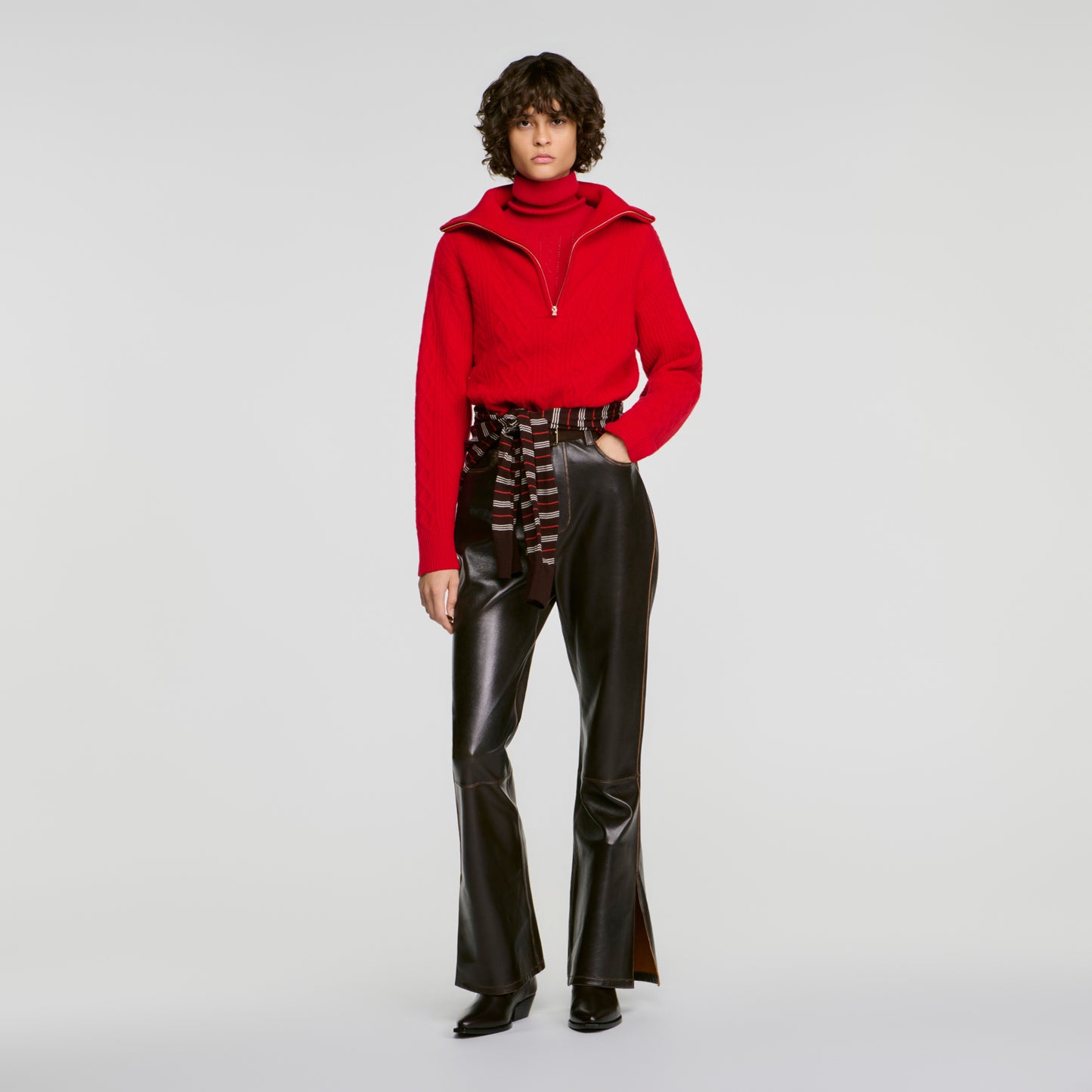 Arabella Zip-neck knit jumper Red