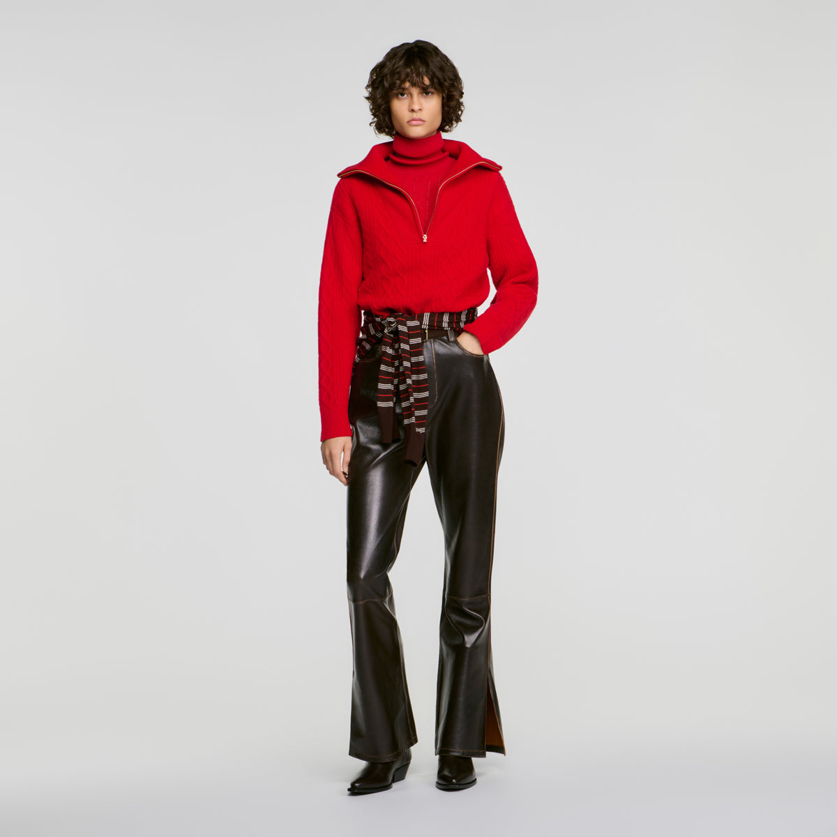 Arabella Zip-neck knit jumper Red
