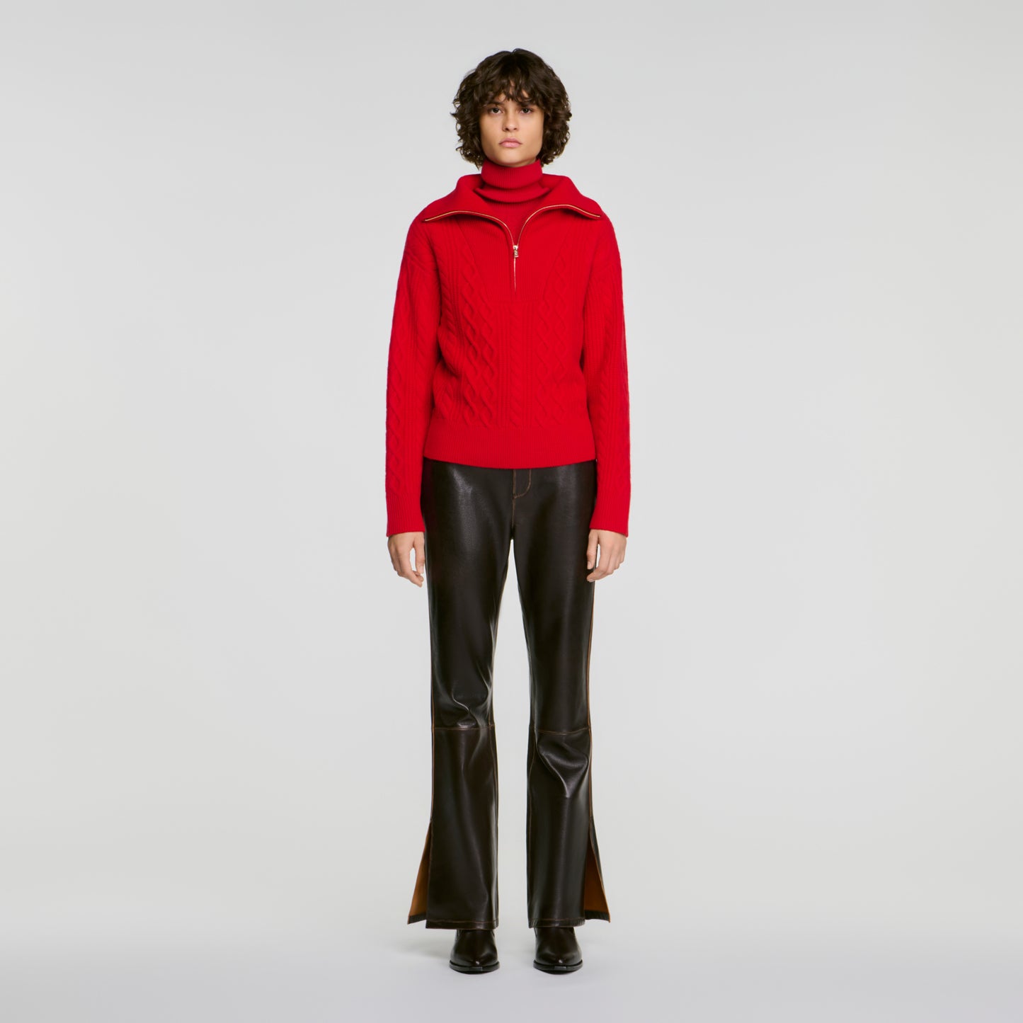 Arabella Zip-neck knit jumper Red