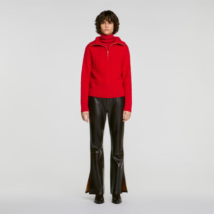 Arabella Zip-neck knit jumper Red