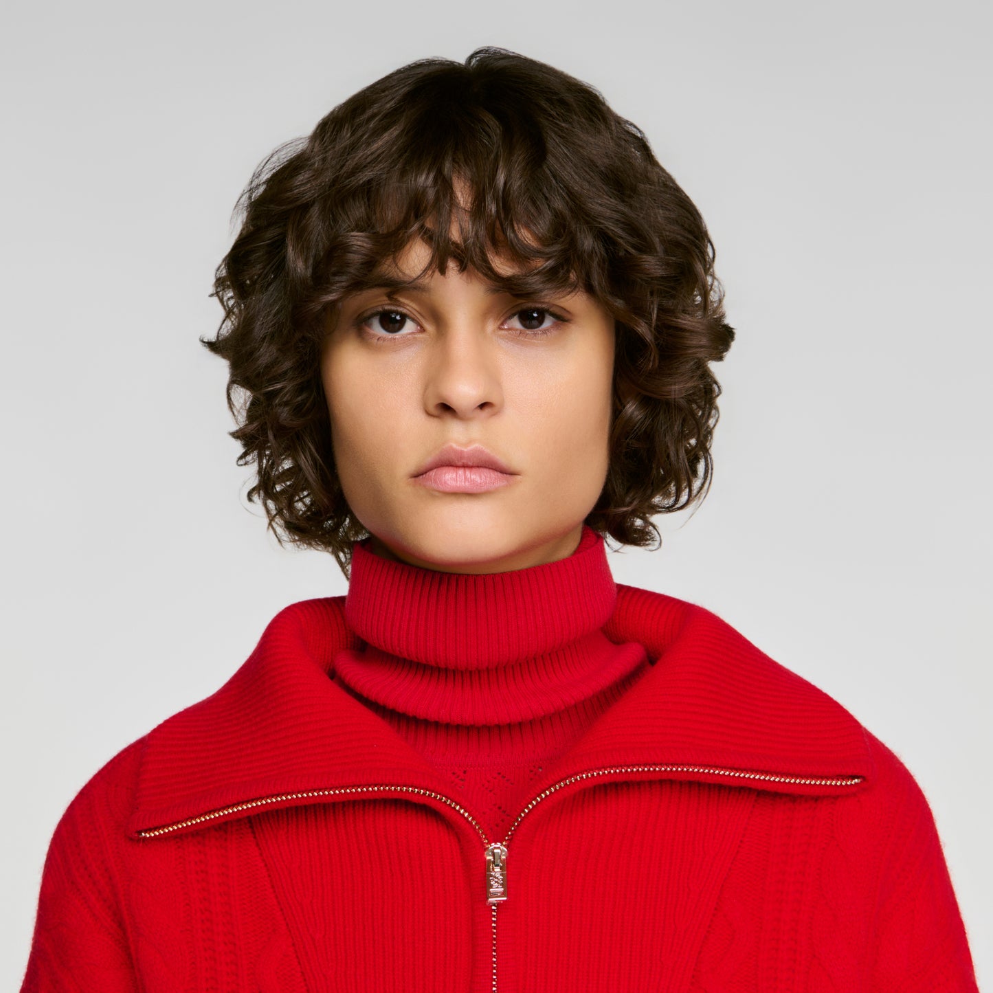 Arabella Zip-neck knit jumper Red
