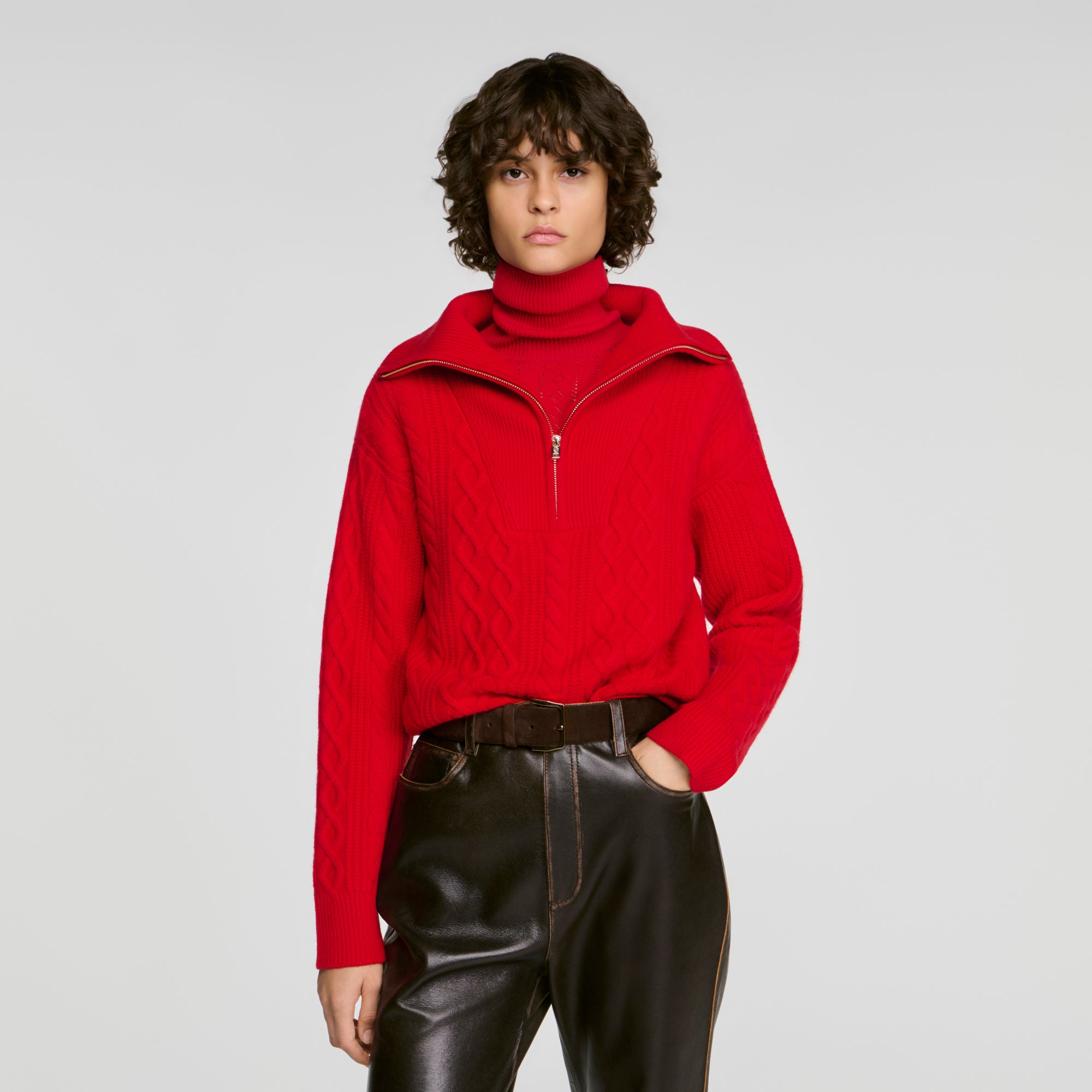 Arabella Zip-neck knit jumper Red