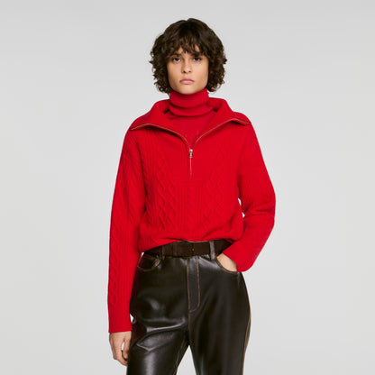 Arabella Zip-neck knit jumper Red
