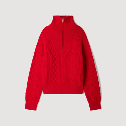 Arabella Zip-neck knit jumper Red