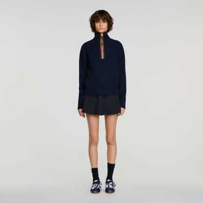 Mara Wool And Cashmere Half-Zip Jumper Navy Blue