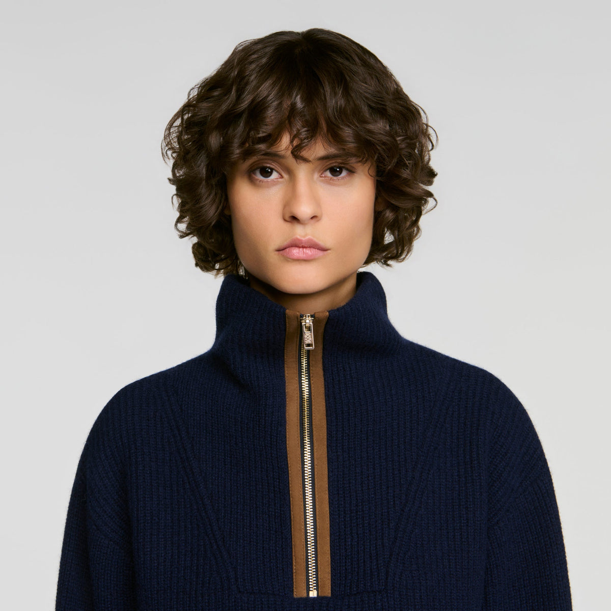 Mara Wool And Cashmere Half-Zip Jumper Navy Blue