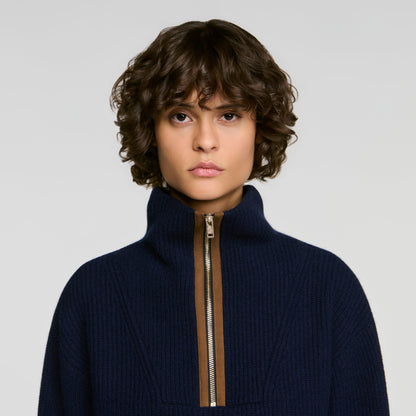 Mara Wool And Cashmere Half-Zip Jumper Navy Blue
