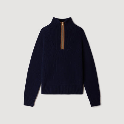 Mara Wool And Cashmere Half-Zip Jumper Navy Blue