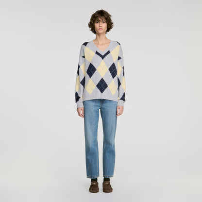 Jennie Rhinestone Argyle jumper Grey / Yellow