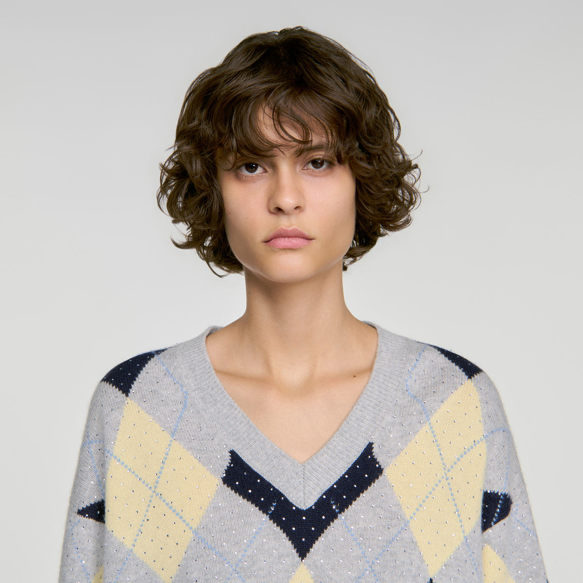Jennie Rhinestone Argyle jumper Grey / Yellow