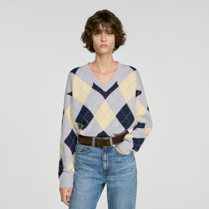 Jennie Rhinestone Argyle jumper Grey / Yellow