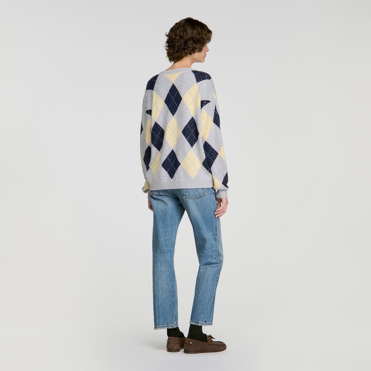 Jennie Rhinestone Argyle jumper Grey / Yellow