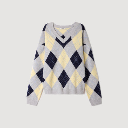 Jennie Rhinestone Argyle jumper Grey / Yellow