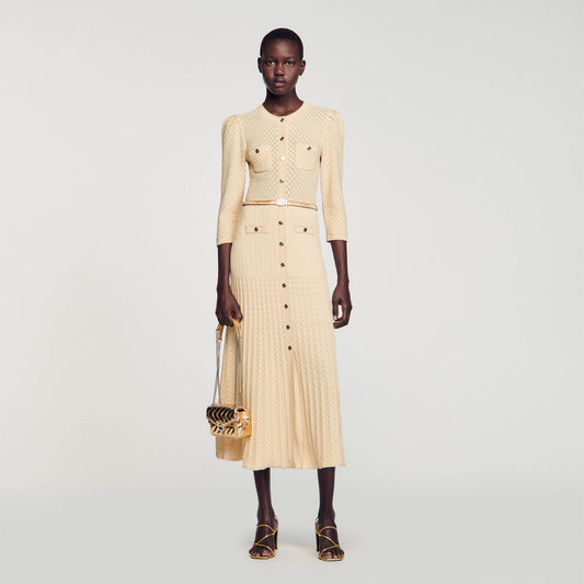 Ramia Pointelle Knit Midi Dress Gold