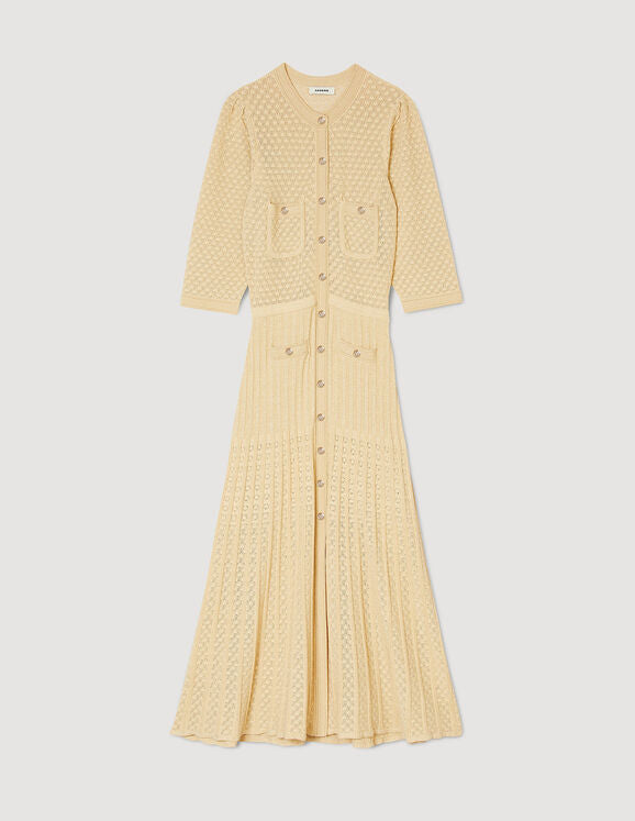 Ramia Pointelle Knit Midi Dress Gold Ramia Pointelle Knit Midi Dress Gold