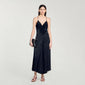Pralisse Long Satin-Effect Dress Navy Blue