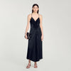 Long Satin-Effect Dress Navy Blue