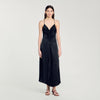 Long Satin-Effect Dress Navy Blue