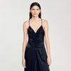 Long Satin-Effect Dress Navy Blue