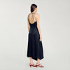 Long Satin-Effect Dress Navy Blue