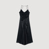 Long Satin-Effect Dress Navy Blue