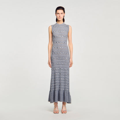 Venus Knit Maxi Dress With Studs Grey