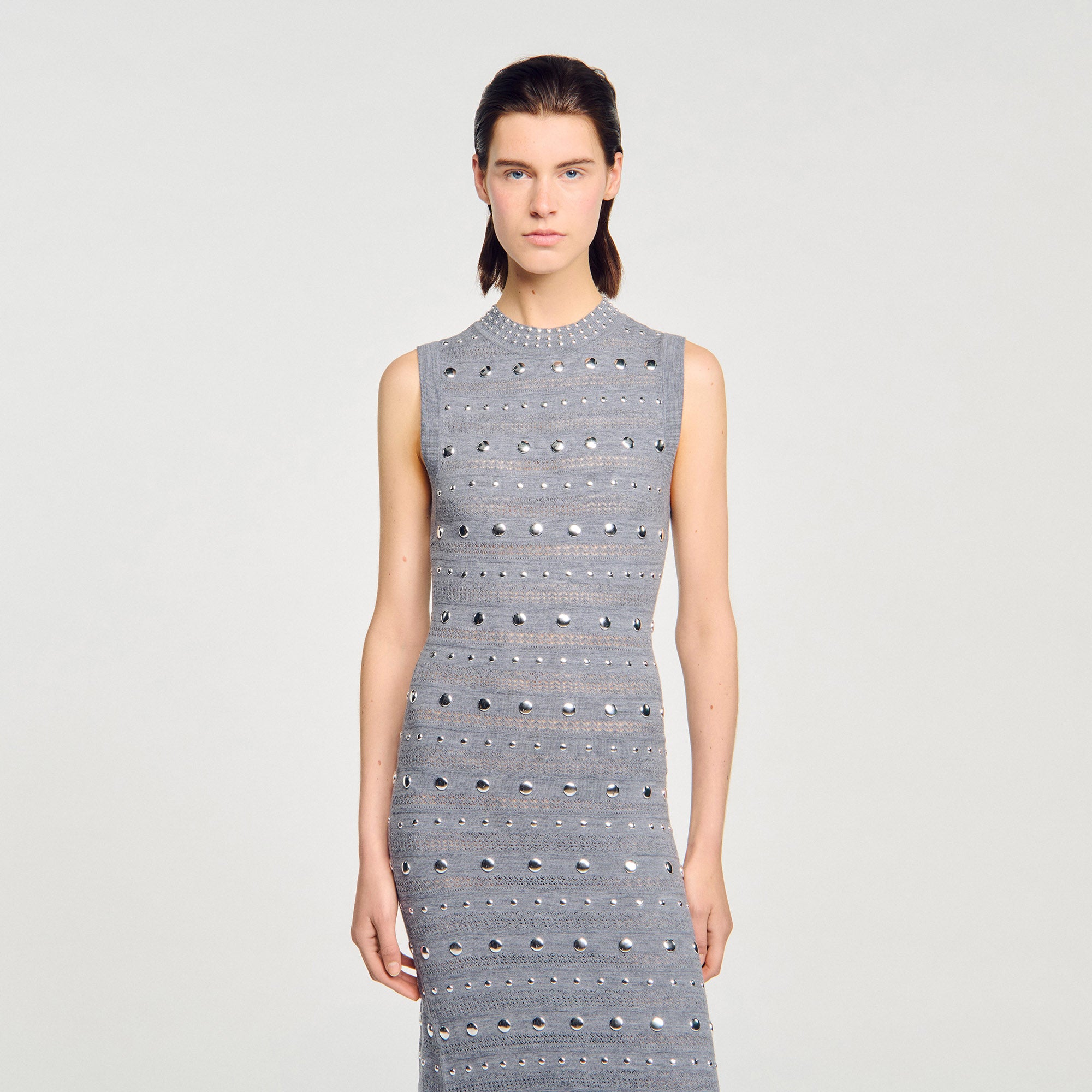 Venus Knit Maxi Dress With Studs Grey