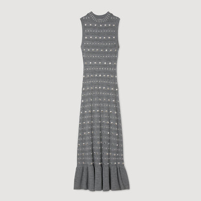 Venus Knit Maxi Dress With Studs Grey