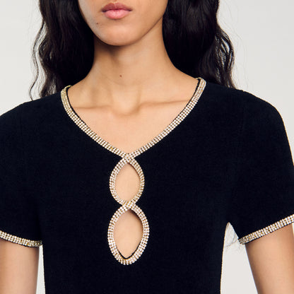 Rhinestone Velvet Dress Black