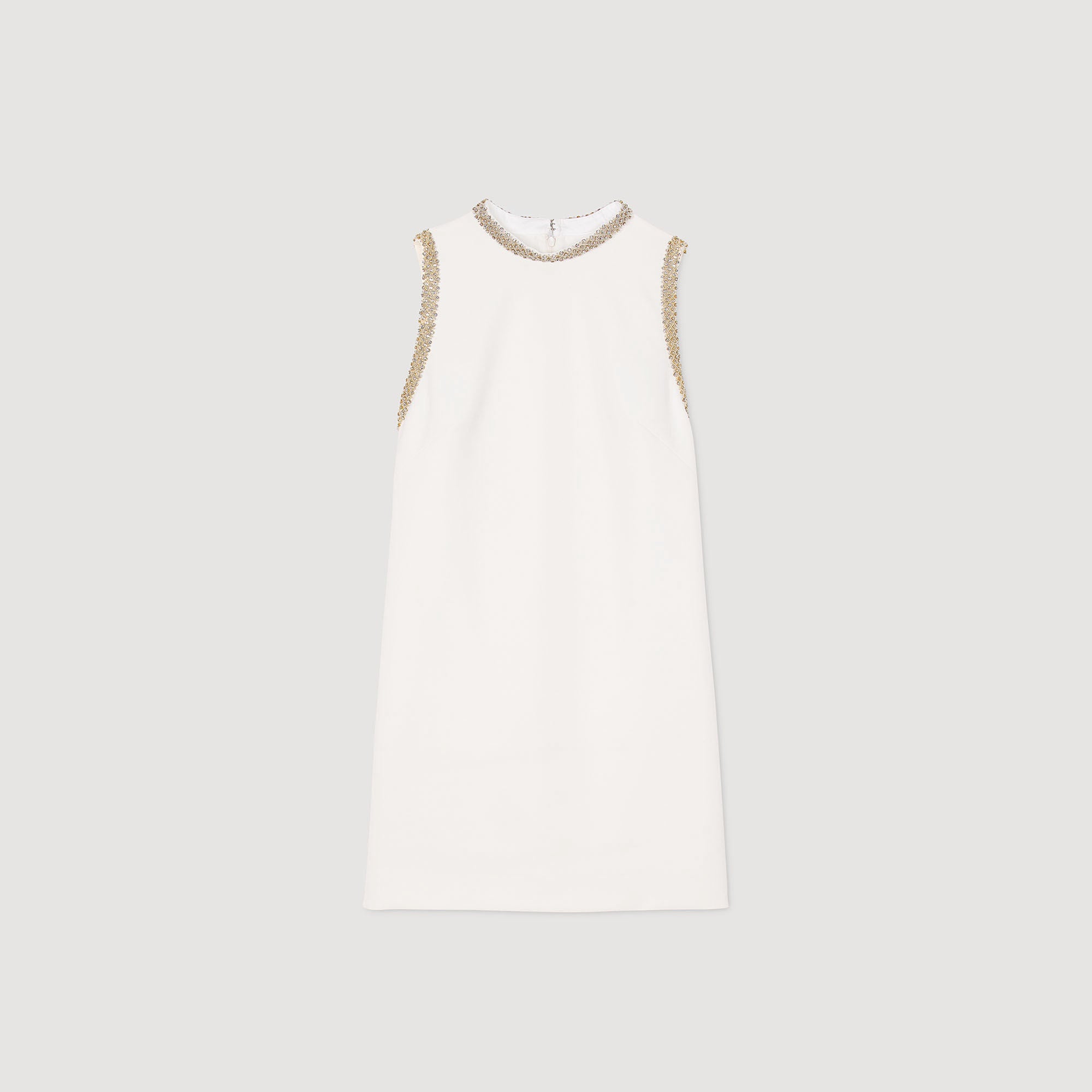 Short Dress With Rhinestone Details Ecru