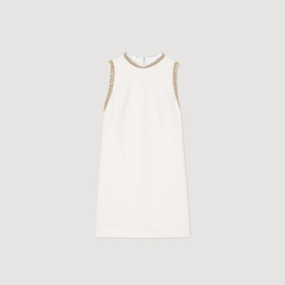 Short Dress With Rhinestone Details Ecru