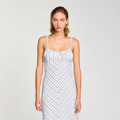 Stripy Maxi Dress With Straps Blue / Ecru