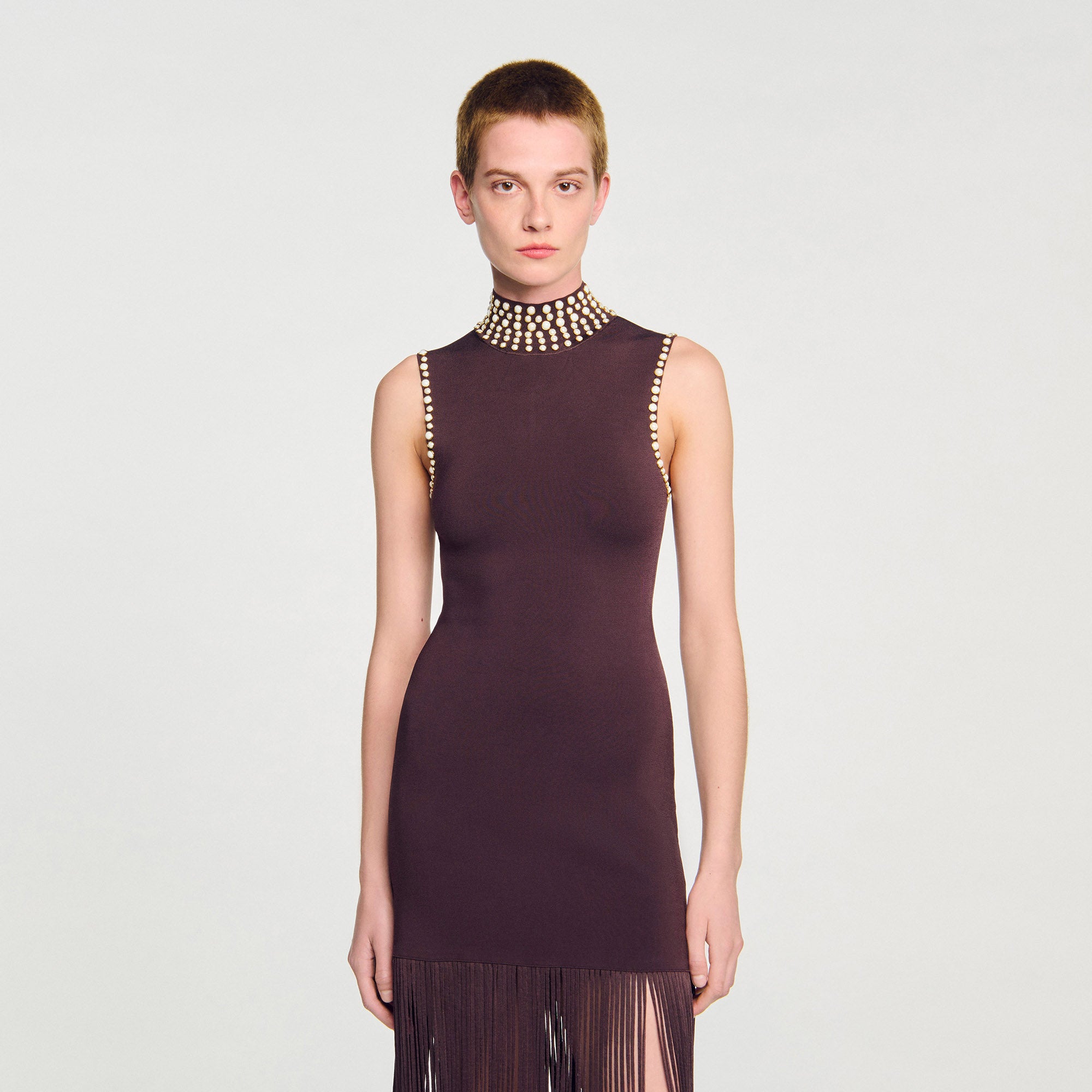 Shop Cleopatre Fringed Knit Maxi Dress Brown for Woman Online - Sandro UAE Shop Cleopatre Fringed Knit Maxi Dress Brown for Woman Online - Sandro UAE
