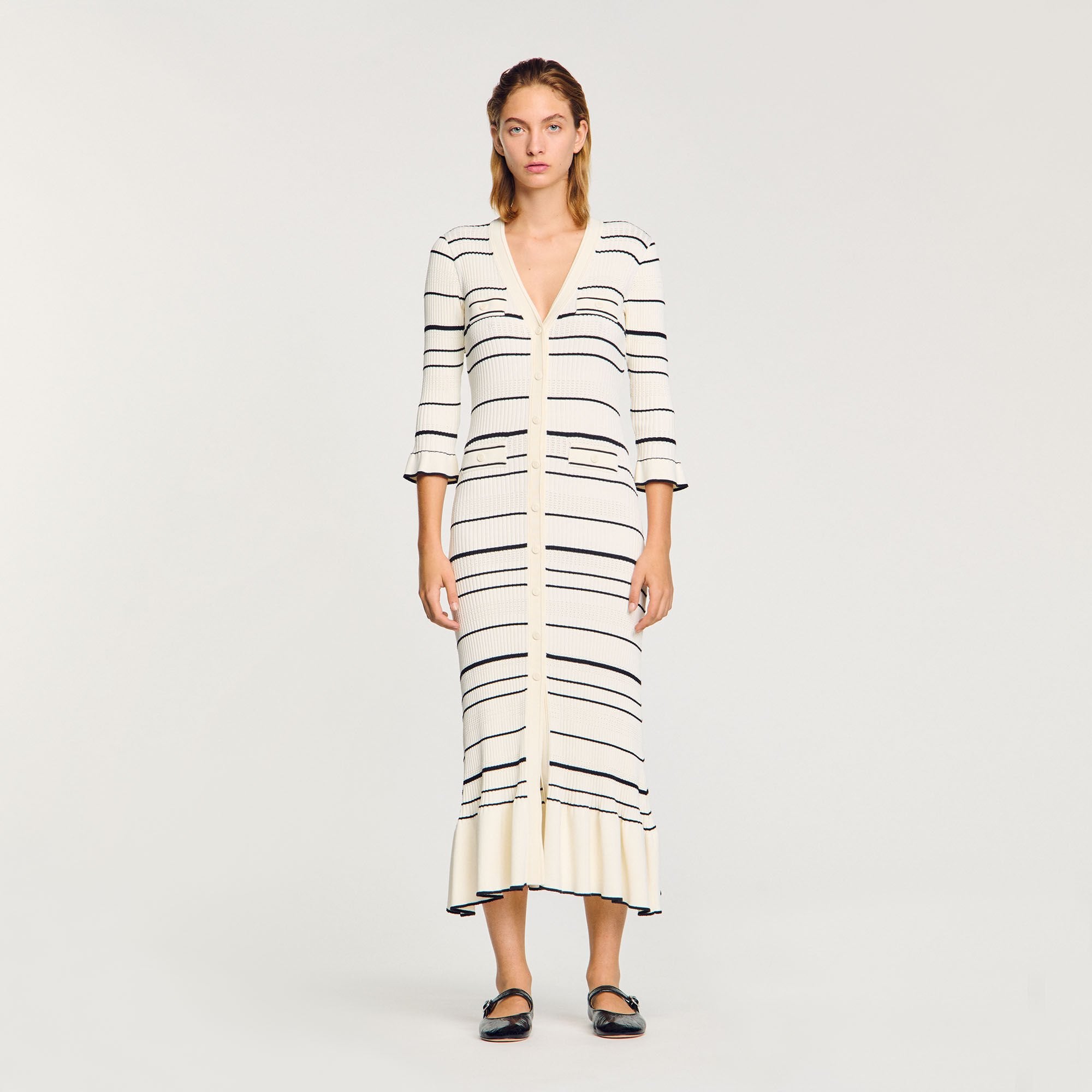 Stripy Knit Maxi Dress Ecru