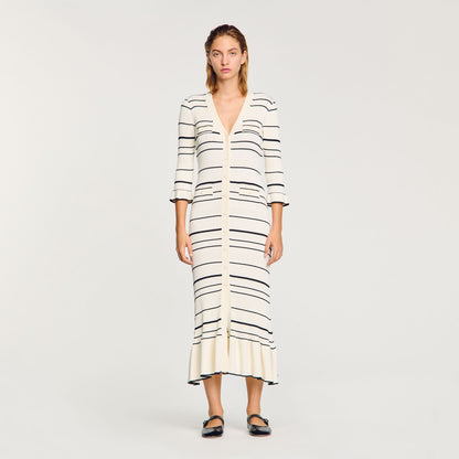 Stripy Knit Maxi Dress Ecru