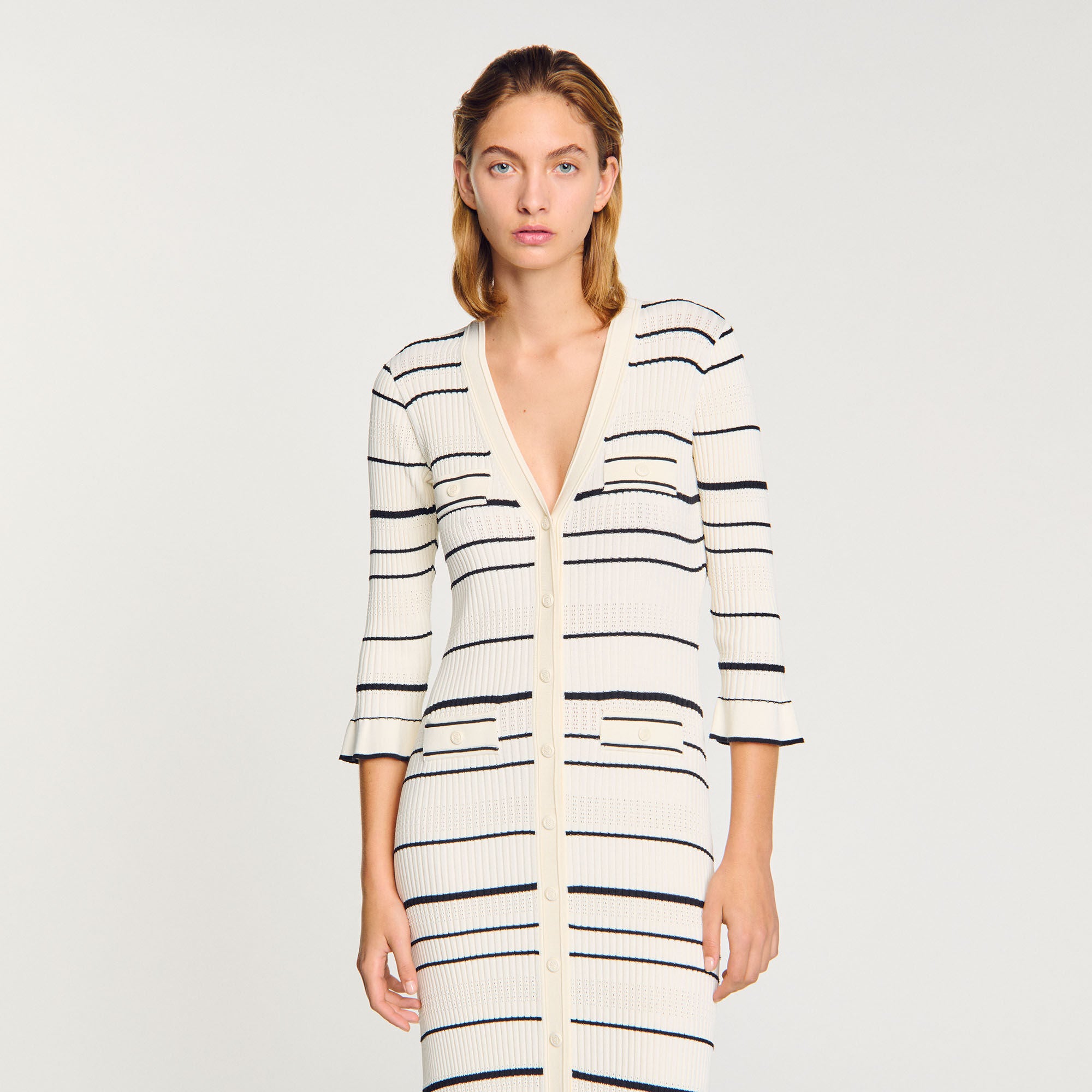 Stripy Knit Maxi Dress Ecru