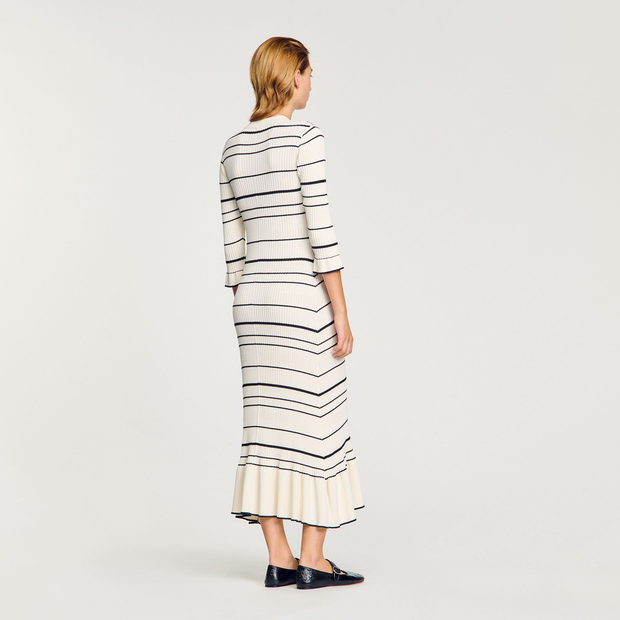 Stripy Knit Maxi Dress Ecru