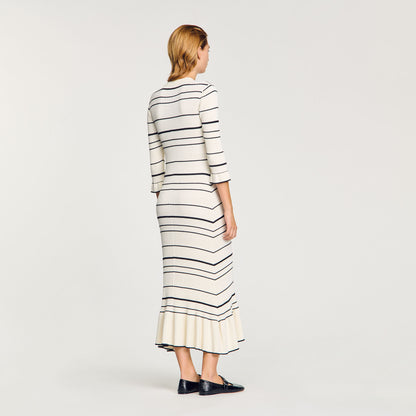 Stripy Knit Maxi Dress Ecru
