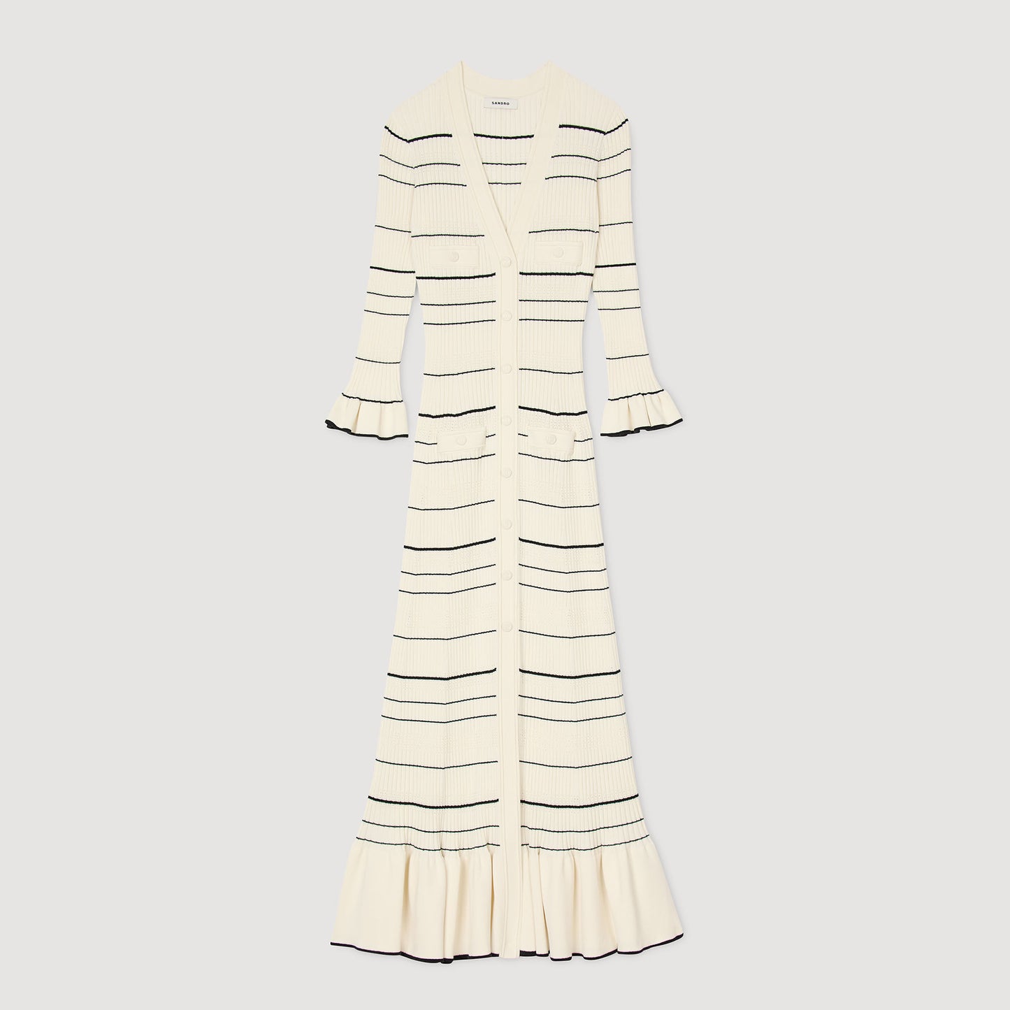 Stripy Knit Maxi Dress Ecru