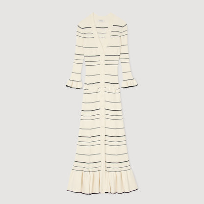 Stripy Knit Maxi Dress Ecru